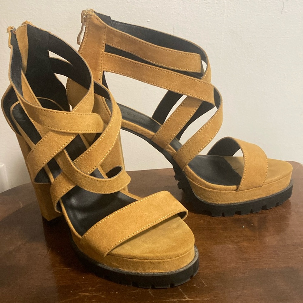 Tan Strappy Heels with Platform